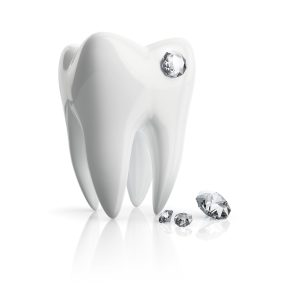 Close-up tooth piercing crystal isolated on a white background