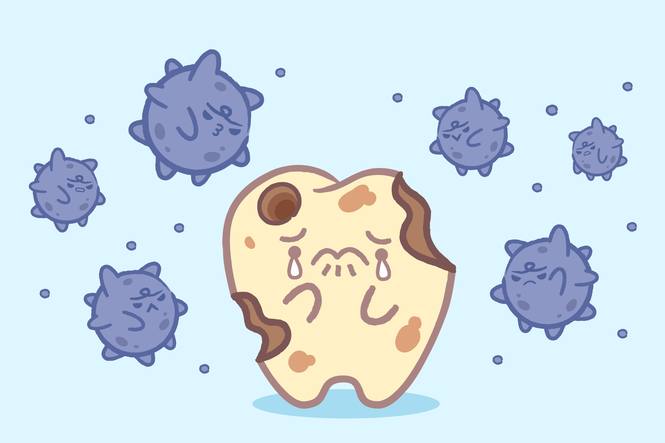 cartoon tooth decay feel afraid with bacterium