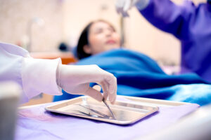 Modern dental practice. Dental chair and other accessories used