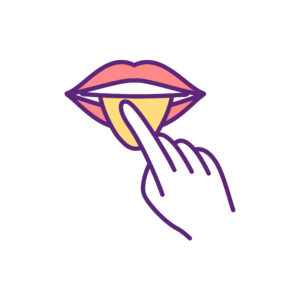 Mouth examination RGB color icon. Regular dental check-ups. Oral health problems prevention. Mouth cancer, dehydration risk. Oral area, lips, tongue screening. Isolated vector illustration